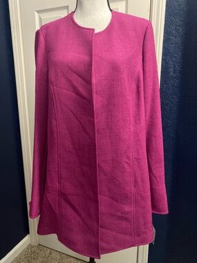 Kasper Hot Pink Open-Front Long Jacket